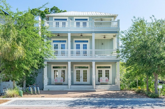 192 E Blue Crab Loop, Inlet Beach, FL 32461 - view of front of home with a balcony, french doors, a porch, and ceiling fan