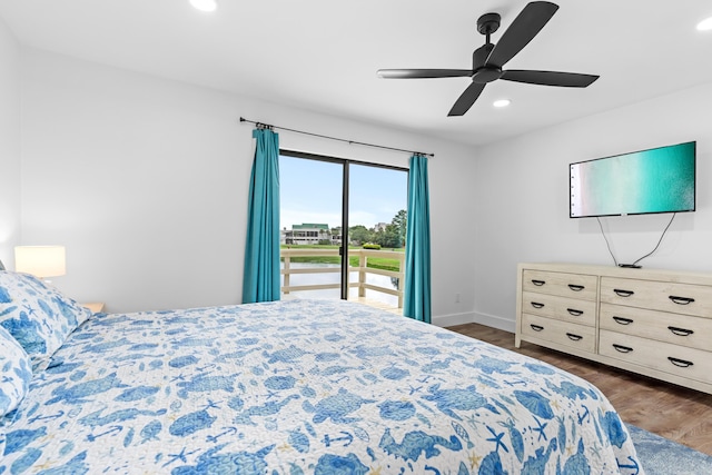 431 Linkside Cir, Miramar Beach, FL 32550 - bedroom featuring dark wood-style floors, recessed lighting, and a ceiling fan