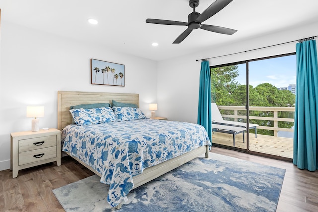 431 Linkside Cir, Miramar Beach, FL 32550 - bedroom featuring access to outside, wood finished floors, recessed lighting, and a ceiling fan