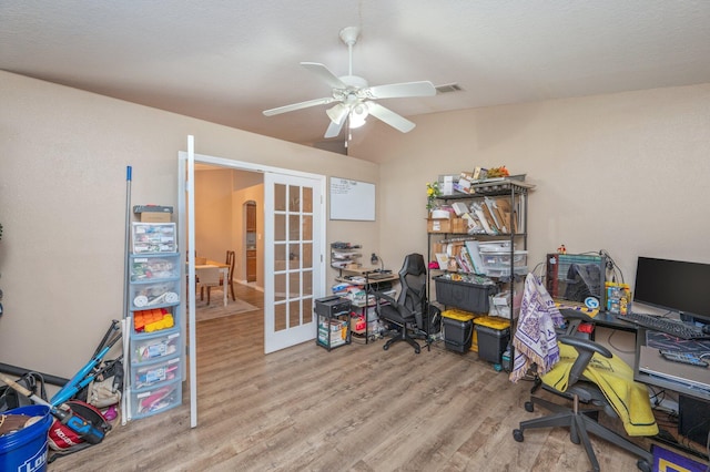 80 Azalea Trce, Defuniak Springs, FL 32433 - office with wood finished floors, a ceiling fan, french doors, and vaulted ceiling