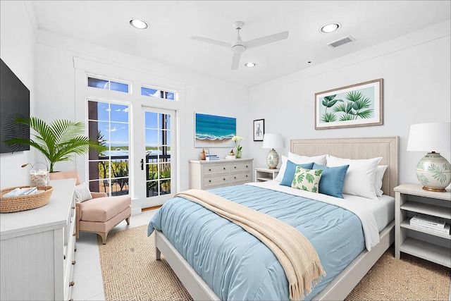 1101 Sawgrass Ct Unit 102, Panama City Beach, FL 32413 - bedroom featuring recessed lighting, ceiling fan, and access to exterior