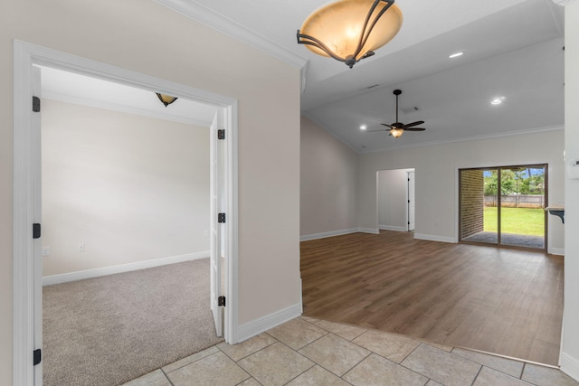 7478 Brevard St, Navarre, FL 32566 - empty room featuring ornamental molding, ceiling fan, light wood-type flooring, and recessed lighting