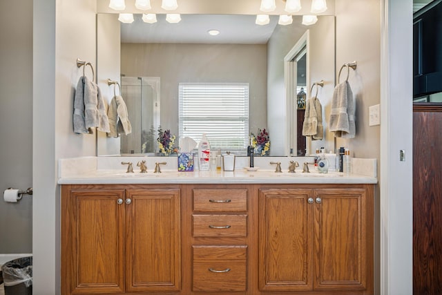 4820 Griffith Rd, Holt, FL 32564 - full bathroom featuring double vanity and a stall shower
