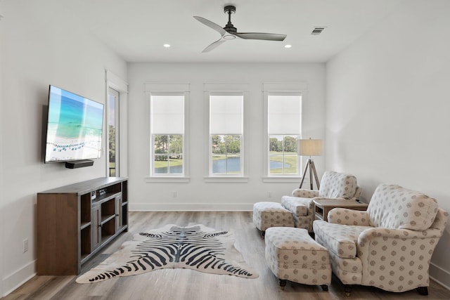1831 Tuscana Pl, Miramar Beach, FL 32550 - sitting room featuring plenty of natural light, wood finished floors, ceiling fan, and recessed lighting