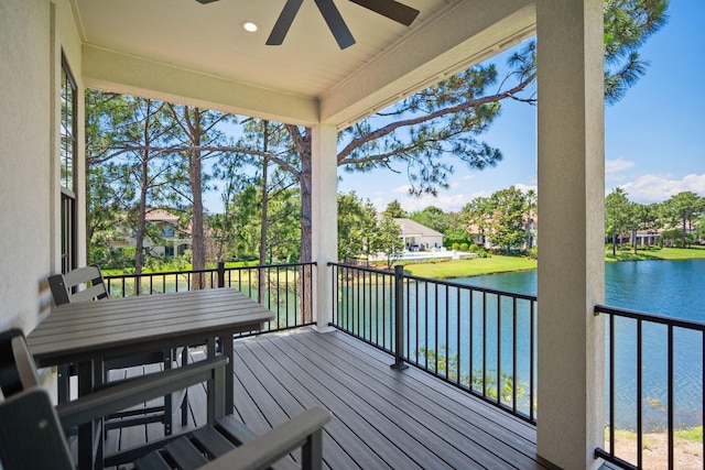 1831 Tuscana Pl, Miramar Beach, FL 32550 - deck featuring a water view, ceiling fan, and a residential view