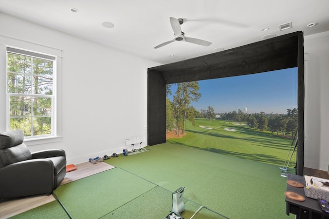 1831 Tuscana Pl, Miramar Beach, FL 32550 - game room featuring golf course view, ceiling fan, recessed lighting, and wood finished floors