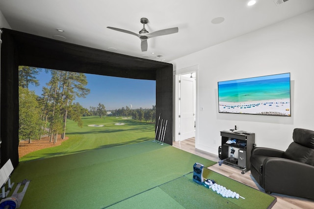 1831 Tuscana Pl, Miramar Beach, FL 32550 - game room with golf simulator, recessed lighting, and a ceiling fan