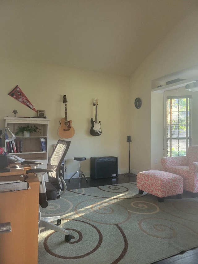 114 S Knightsbridge Ct, Santa Rosa Beach, FL 32459 - home office featuring baseboards and vaulted ceiling
