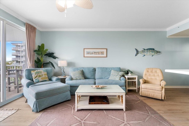 1515 SE Miracle Strip Pkwy Unit 305, Fort Walton Beach, FL 32548 - living area featuring ornamental molding, wood finished floors, and ceiling fan