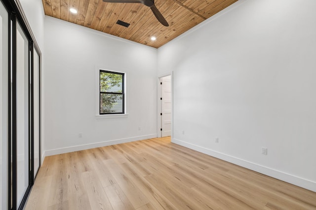 129 Oyster Lake Dr, Santa Rosa Beach, FL 32459 - unfurnished bedroom featuring wood ceiling, light wood-style flooring, recessed lighting, crown molding, and ceiling fan