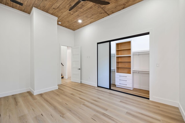 129 Oyster Lake Dr, Santa Rosa Beach, FL 32459 - unfurnished bedroom with wooden ceiling, light wood-style floors, recessed lighting, and ceiling fan