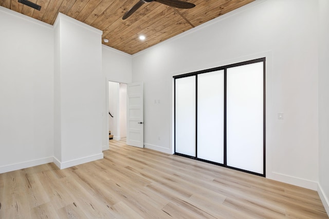 129 Oyster Lake Dr, Santa Rosa Beach, FL 32459 - unfurnished bedroom featuring wooden ceiling, light wood finished floors, recessed lighting, and a ceiling fan
