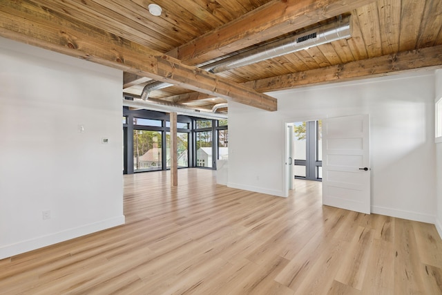 129 Oyster Lake Dr, Santa Rosa Beach, FL 32459 - unfurnished room featuring a wood ceiling with exposed beams, healthy amount of natural light, and light wood finished floors