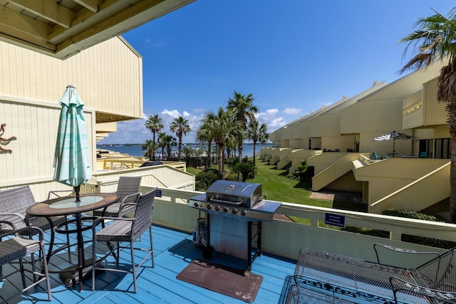 8520 Gulf Blvd Unit 29, Navarre, FL 32566 - deck featuring grilling area and a water view