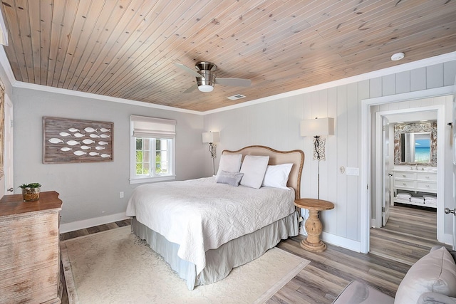 58 Montgomery St, Santa Rosa Beach, FL 32459 - bedroom with crown molding, wood finished floors, wooden ceiling, and ceiling fan