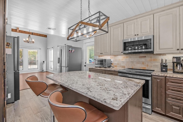 6539 Robar Tesora St, Navarre, FL 32566 - kitchen with stainless steel appliances, a chandelier, plenty of natural light, and backsplash