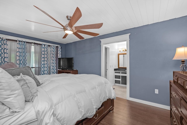 6539 Robar Tesora St, Navarre, FL 32566 - bedroom featuring dark wood-style floors, a ceiling fan, and ensuite bath