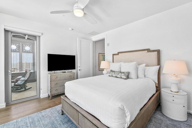 20 Mark Twain Ln Unit 402, Inlet Beach, FL 32461 - bedroom with access to outside, wood finished floors, and ceiling fan
