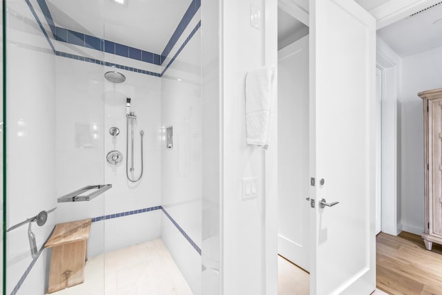20 Mark Twain Ln Unit 402, Inlet Beach, FL 32461 - full bath featuring a shower stall and wood finished floors