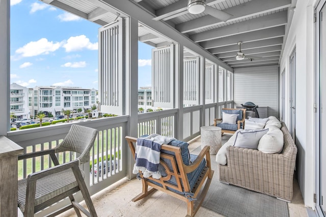 20 Mark Twain Ln Unit 402, Inlet Beach, FL 32461 - sunroom with ceiling fan, healthy amount of natural light, and beam ceiling