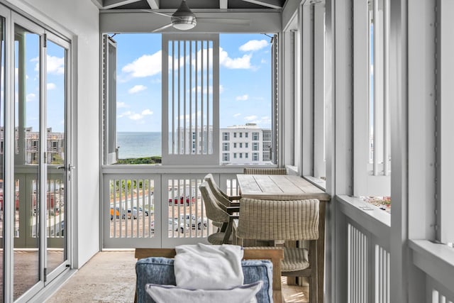 20 Mark Twain Ln Unit 402, Inlet Beach, FL 32461 - sunroom / solarium with a water view and a ceiling fan