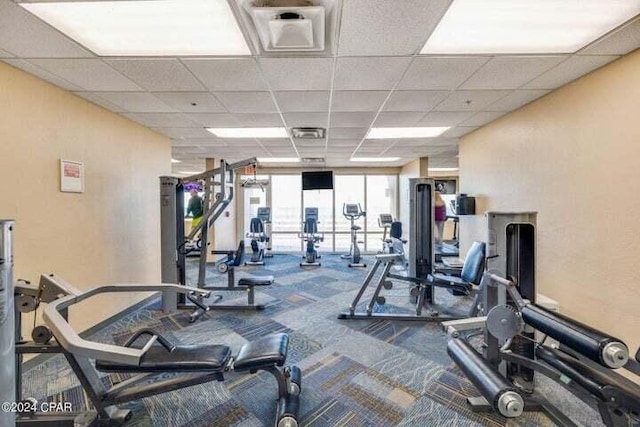 11483 Front Beach Rd Unit 1004, Panama City Beach, FL 32407 - workout area with a drop ceiling, carpet floors, and floor to ceiling windows