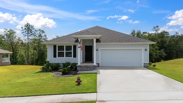 6721 Sarah Ann Way, Laurel Hill, FL 32567 - ranch-style house with board and batten siding, an attached garage, driveway, and a shingled roof