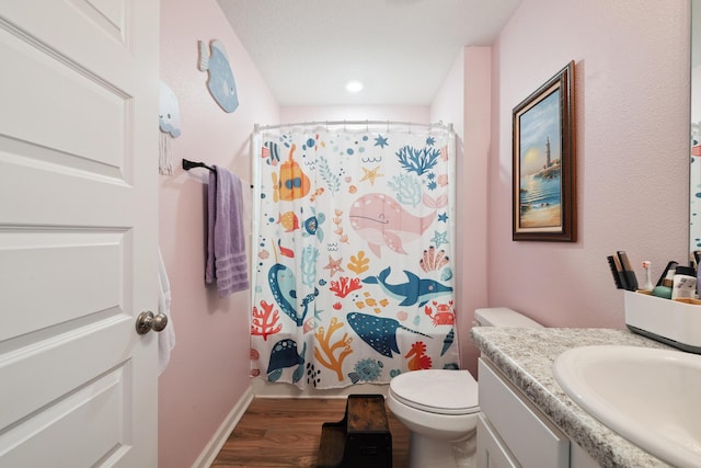 6721 Sarah Ann Way, Laurel Hill, FL 32567 - full bathroom featuring wood finished floors, vanity, a shower with curtain, and recessed lighting