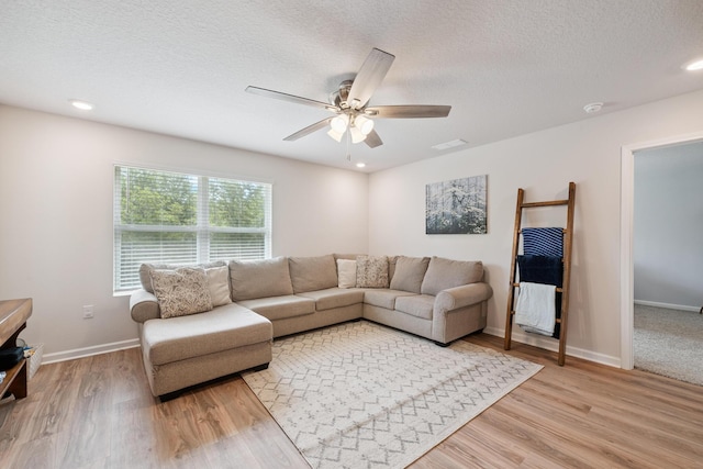6721 Sarah Ann Way, Laurel Hill, FL 32567 - living area with ceiling fan, light wood-style flooring, a textured ceiling, and recessed lighting