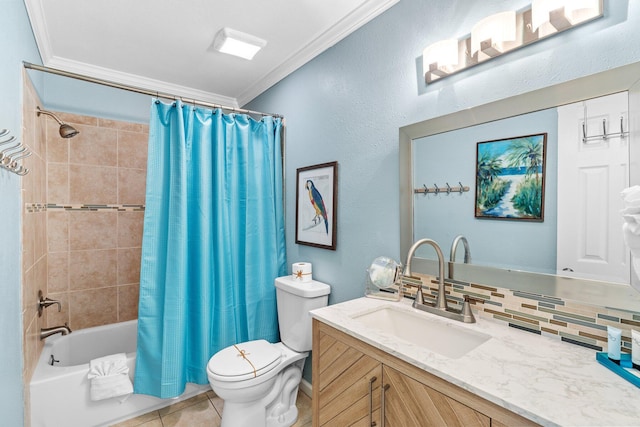 445 Gulf Shore Dr Unit 206, Destin, FL 32541 - full bath featuring shower / tub combo with curtain, crown molding, vanity, and tile patterned floors