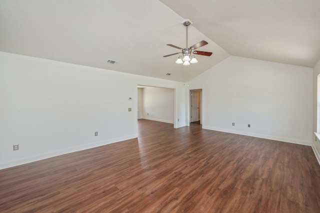 24 W Violet Ln, Defuniak Springs, FL 32433 - unfurnished room with a ceiling fan, dark wood-style flooring, and high vaulted ceiling