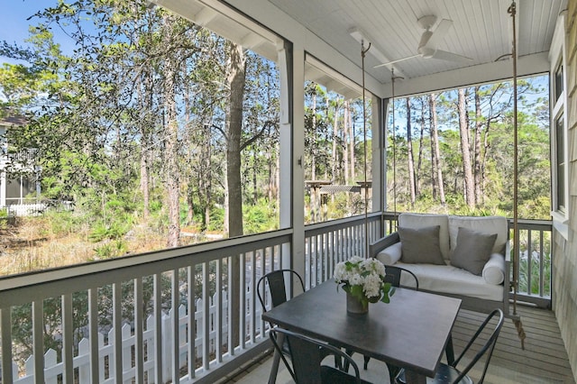395 Tumblehome Way, Santa Rosa Beach, FL 32459 - sunroom featuring ceiling fan, an outdoor living space, and plenty of natural light