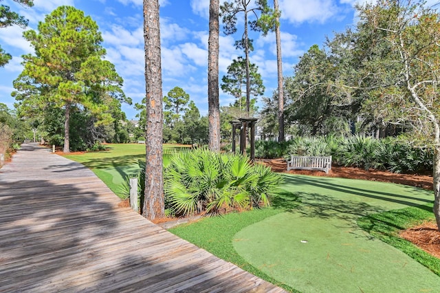 395 Tumblehome Way, Santa Rosa Beach, FL 32459 - view of property's community with an area to practice putting and view of wooded area