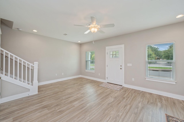 400 Mattie M Kelly Blvd Unit 7, Destin, FL 32541 - foyer entrance with stairway, a ceiling fan, light wood-style flooring, and recessed lighting