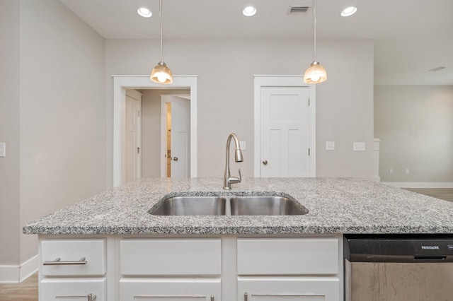 400 Mattie M Kelly Blvd Unit 7, Destin, FL 32541 - kitchen with dishwasher, light stone countertops, white cabinets, decorative light fixtures, and recessed lighting