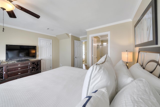 2905 Scenic Gulf Dr, Miramar Beach, FL 32550 - bedroom featuring crown molding, ceiling fan, and ensuite bath