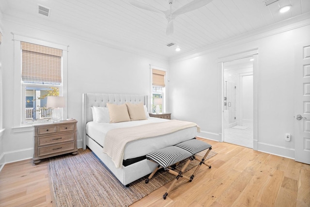 49 Clipper St, Inlet Beach, FL 32461 - bedroom with light wood-style floors, ornamental molding, recessed lighting, ensuite bathroom, and a ceiling fan