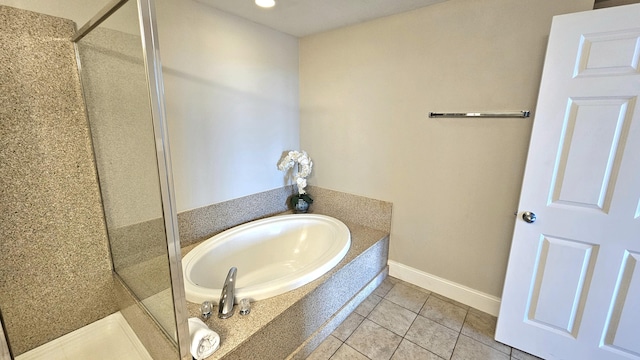 9902 S Thomas Dr Unit 933, Panama City Beach, FL 32408 - full bathroom with a garden tub, tile patterned floors, a shower with shower door, and recessed lighting