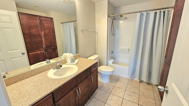 9902 S Thomas Dr Unit 933, Panama City Beach, FL 32408 - bathroom with vanity, shower / tub combo with curtain, and tile patterned floors