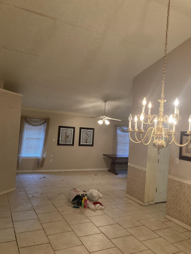 4627 Windstarr Dr, Destin, FL 32541 - unfurnished dining area featuring a ceiling fan, pool table, a chandelier, crown molding, and wainscoting