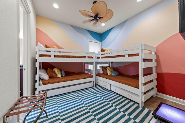 37 Conch Cay, Destin, FL 32541 - bedroom with recessed lighting, a textured wall, ceiling fan, and tile patterned floors