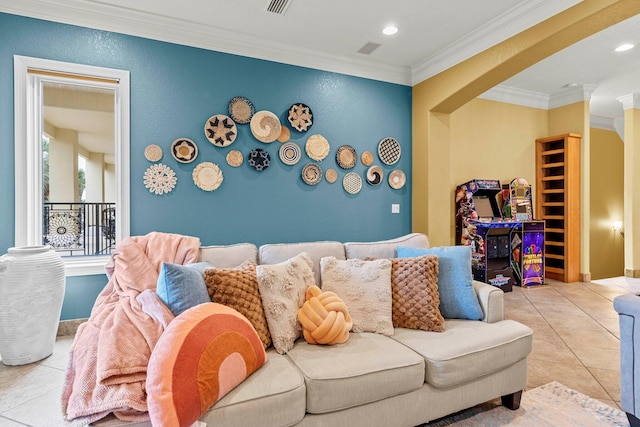 37 Conch Cay, Destin, FL 32541 - tiled living room with crown molding and recessed lighting