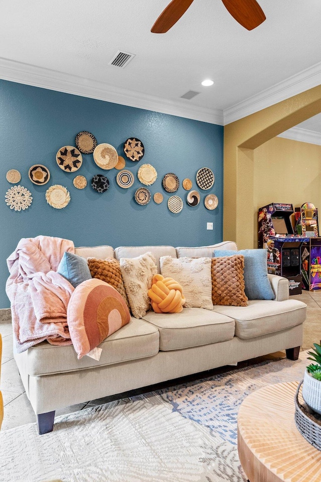 37 Conch Cay, Destin, FL 32541 - living area featuring crown molding and a ceiling fan