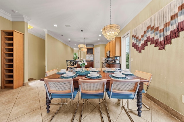 37 Conch Cay, Destin, FL 32541 - dining space with a chandelier, recessed lighting, ornamental molding, and light tile patterned floors