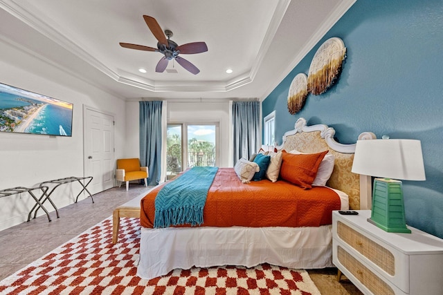 37 Conch Cay, Destin, FL 32541 - bedroom with a tray ceiling, ornamental molding, ceiling fan, and recessed lighting