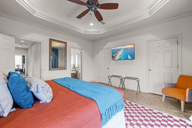 37 Conch Cay, Destin, FL 32541 - bedroom featuring a raised ceiling, crown molding, and ceiling fan