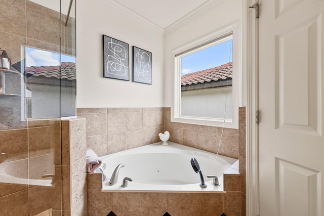 37 Conch Cay, Destin, FL 32541 - full bathroom featuring crown molding, a whirlpool tub, and a stall shower