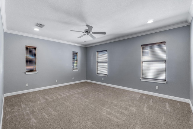 4739 Amhurst Cir, Destin, FL 32541 - empty room featuring ceiling fan, ornamental molding, carpet flooring, recessed lighting, and a textured ceiling