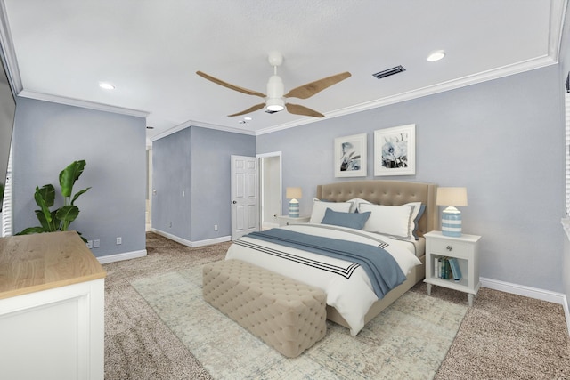 4739 Amhurst Cir, Destin, FL 32541 - carpeted bedroom with ornamental molding, recessed lighting, and a ceiling fan
