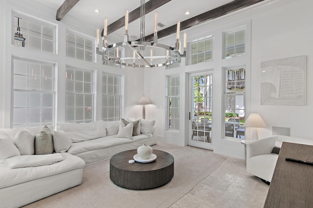 37 Sugar Loaf Aly, Alys Beach, FL 32461 - sunroom with a chandelier and beamed ceiling